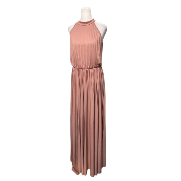 Asos Blush Pink Rose Pleated Halter Maxi Dress Gown Size 12 - Picture 6 of 9
